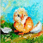 Картины и панно handmade. Livemaster - original item Painting Chicken bird chick with oil paints. Handmade.