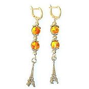 Flowers earrings amber natural stone cupronickel silver plating