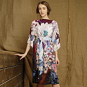 Одежда handmade. Livemaster - original item Dress from staple blue Burgundy flowers summer floral light. Handmade.