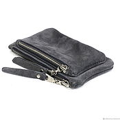 Grey suede crossbody Bag with shoulder strap