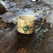 Украшения handmade. Livemaster - original item Ring wide. Silver, Gold, Emerald. Handmade.