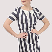 Одежда handmade. Livemaster - original item Striped cotton dress with a pearl collar short. Handmade.