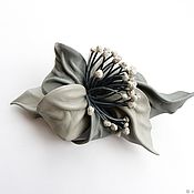 Украшения handmade. Livemaster - original item Flower brooch made of leather Smoky Pastel light gray gray. Handmade.