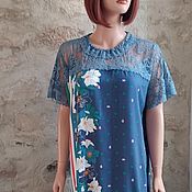 Одежда handmade. Livemaster - original item Blue light summer dress made of viscose staple and lace. Handmade.