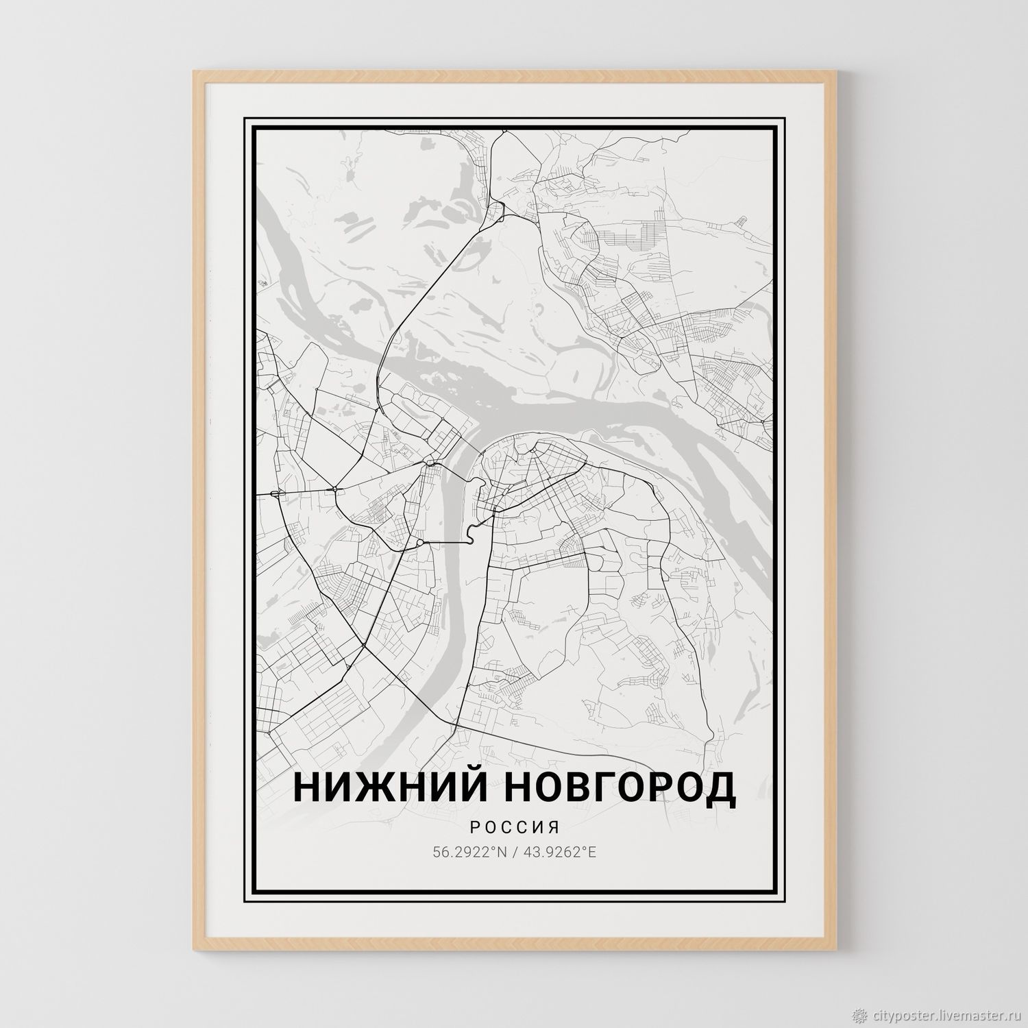 Карта Нижнего Новгорода. Интерьерный постер в интернет-магазине ЯрмаркаМастеров по цене 240 ₽ – MRWUKRU