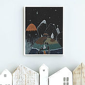 Картины и панно ручной работы. Ярмарка Мастеров - ручная работа Ночью горы тоже спят. Графика, картина в раме.. Handmade.