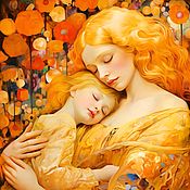 Картины и панно handmade. Livemaster - original item Bright golden picture of Mother and Daughter. Love Painting Family. Handmade.