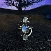 Серебряное кольцо с лабрадором и фианитами