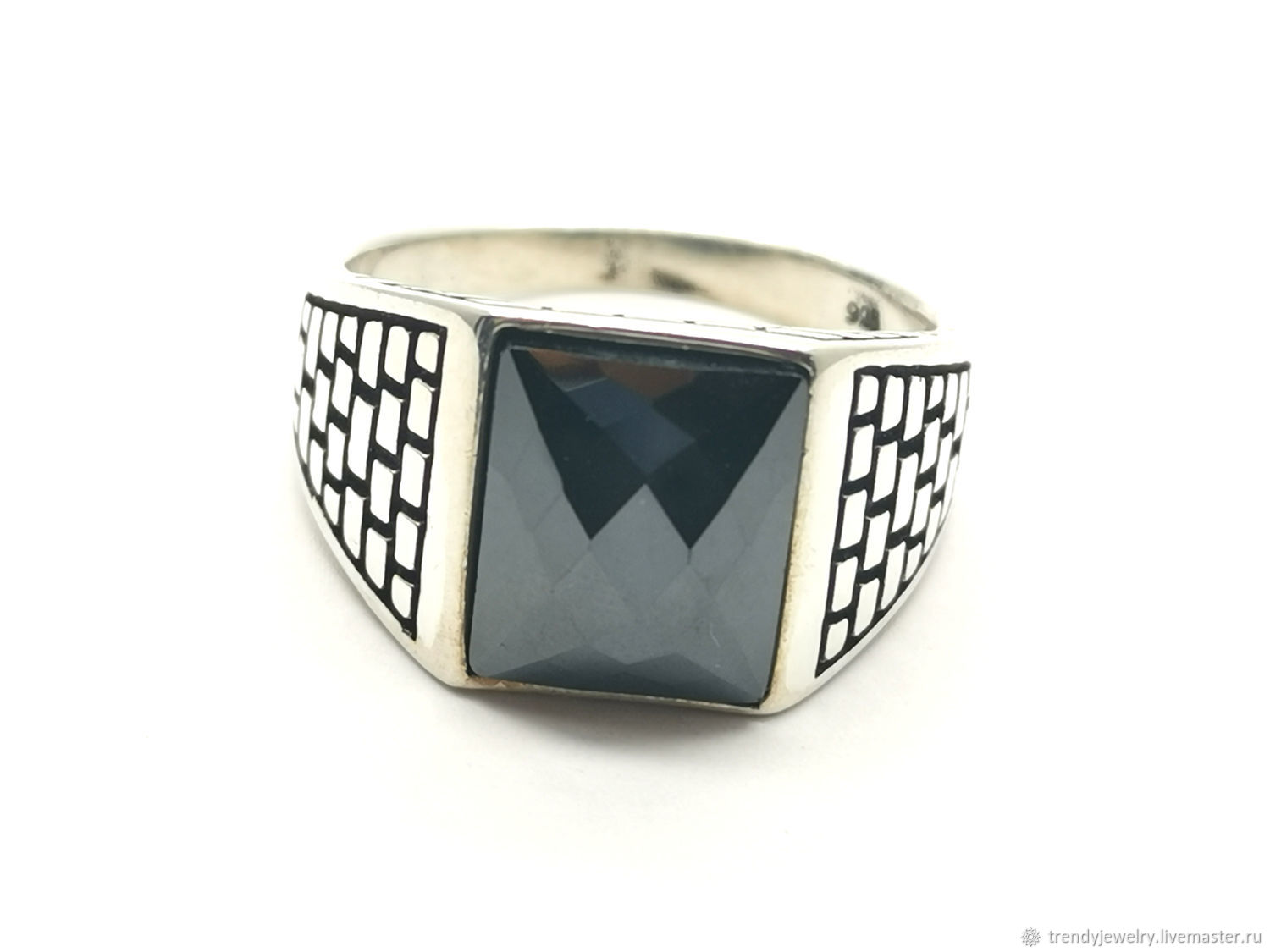 Перстень с черным агатом мужской серебро