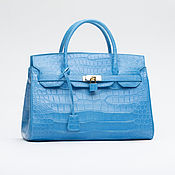 Сумки и аксессуары handmade. Livemaster - original item Roomy women`s bag made of crocodile leather in blue color. Handmade.