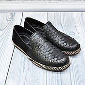Обувь ручной работы handmade. Livemaster - original item Slip-ons made of genuine python leather and suede, in black.. Handmade.
