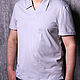 Серая мужская футболка с V вырезом, футболка с воротником. Футболки и майки мужские. Лариса дизайнерская одежда и подарки (EnigmaStyle). Ярмарка Мастеров.  Фото №5