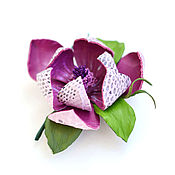 Украшения handmade. Livemaster - original item Magnolia lilac leather flower brooch as a gift with a python. Handmade.