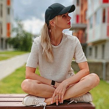 Одежда ручной работы. Ярмарка Мастеров - ручная работа Вязаное  платье-футболка из буретного шёлка "Фиалка". Handmade.