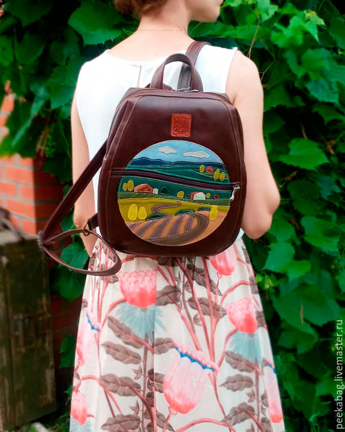 Рюкзак кожаный женский Пейзаж коричневый натуральная кожа в интернет .