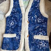 Одежда handmade. Livemaster - original item Women`s vest made of natural sheepskin with fabric. Handmade.