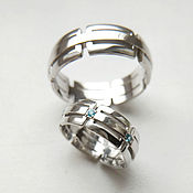 Свадебный салон handmade. Livemaster - original item Pair of wide wedding rings made of silver (Ob34). Handmade.