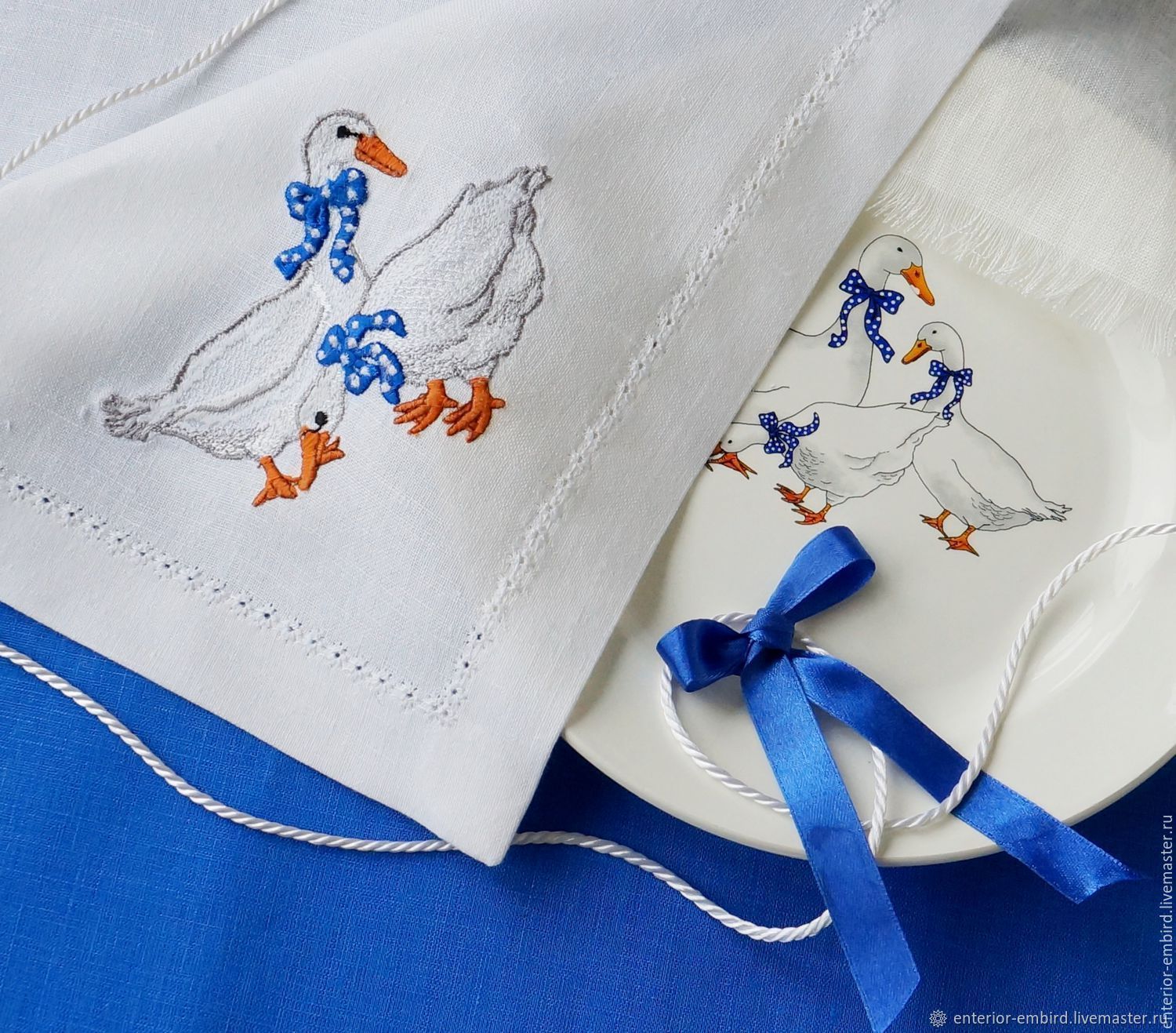 Салфетка "Чешские гуси" с мережкой купить в интернет-магазине Ярмарка ...