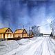 Ночь в деревне акварелью (синий коричневый беж акварель), Картины, Владимир,  Фото №1