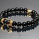Stylish black Onyx bracelet with crowns. Bead bracelet. malajemma. My Livemaster. Фото №5