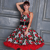 Платье в стиле 50-х  "Цветочная поляна" Изумруд