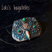 Украшения handmade. Livemaster - original item OWL: patinated copper brooch with natural malachite, hand made jewelry. Handmade.