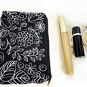 Сумки и аксессуары handmade. Livemaster - original item Women`s Cosmetic Bag with Embroidery small black cosmetic bag for women. Handmade.