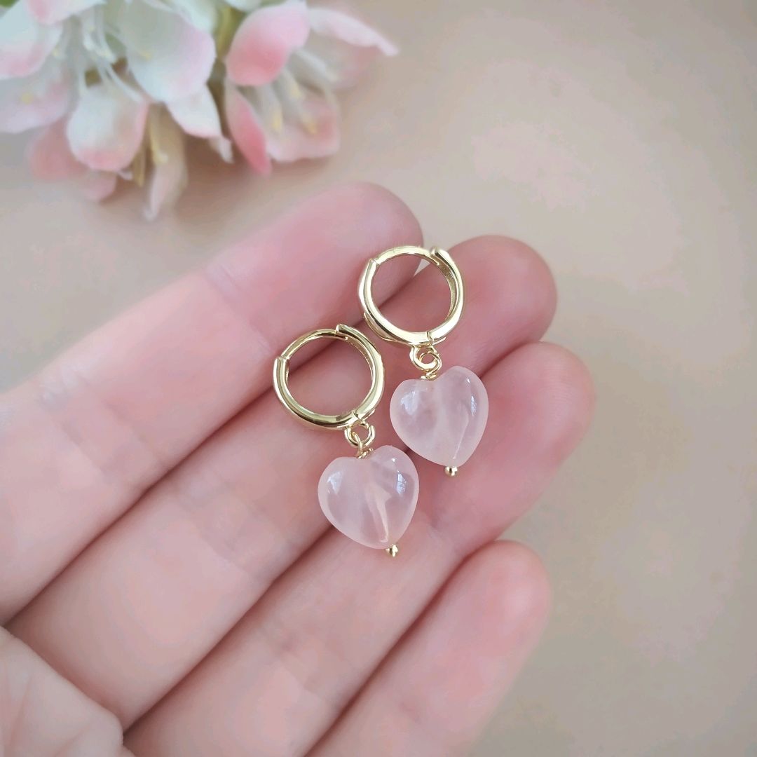 Серьги сердечки из розового кварца, Серьги классические, Кашира,  Фото №1