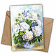 White peonies and Irises in a vase Postcard with flowers, Cards, St. Petersburg,  Фото №1