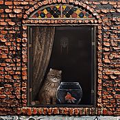 Картины и панно handmade. Livemaster - original item Venetian window with a cat and a goldfish.. Handmade.