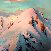 Картины и панно handmade. Livemaster - original item Pink mountain sunrise in mountains black snow oil painting 30. Handmade.