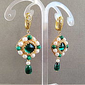 Украшения handmade. Livemaster - original item Green diamond earrings with malachite and pearls Byzantine earrings. Handmade.