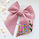 Bow, linen - embroidery of Forget-me-nots, Hairpins, Fryazino,  Фото №1