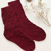 Аксессуары handmade. Livemaster - original item Women`s wool socks, burgundy knitted socks. Handmade.