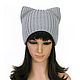 Hat with ears Cat Gray, women's knitted elastic band, Caps, Orenburg,  Фото №1