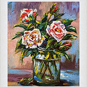 Картины и панно handmade. Livemaster - original item Roses, bouquet of roses in a glass jar oil painting. Handmade.