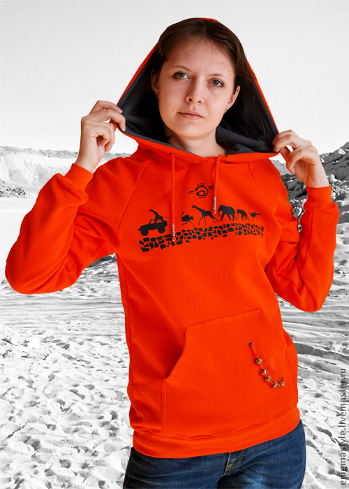 Women's sweatshirt orange, cool, bright hoodie, Sweater Jackets, Novosibirsk,  Фото №1