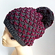 Hat knitted women's grey cherry with pompom, Caps, Moscow,  Фото №1