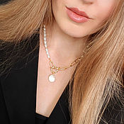 Украшения handmade. Livemaster - original item Asymmetric Pearl Necklace. Gold-plated chain with pearls. Handmade.