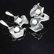 Украшения handmade. Livemaster - original item Jewelry Set Ring Earrings Pearl Silver 925 ALS0042. Handmade.