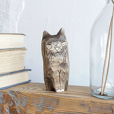 Фигурки из дерева Влюбленные коты с тремя котятами купить в сувенирной мастерской Матвеевых