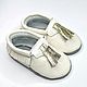 White Baby Moccasins, Slippers with Fringe, Moccs with Bells, Babys bootees, Kharkiv,  Фото №1