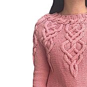 Одежда handmade. Livemaster - original item Women`s Jumper Motifs, yoke, knitting needles, braids, half-wool, pink. Handmade.