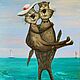 Картина Любовь море коты 3 маслом. Картины. Гвозданова Валентина картины. Интернет-магазин Ярмарка Мастеров.  Фото №2