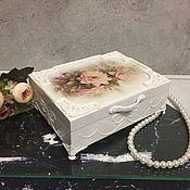 Шкатулка деревянная Роза чайная декупаж салатовый цвет