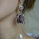 Asymmetrical Beetle Earrings. Long earrings with pearls, Earrings, Moscow,  Фото №1