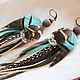 Order Wild turquoise feather earrings. Feather earrings Magic Temptation. Livemaster. . Earrings Фото №3