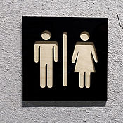 Для дома и интерьера ручной работы. Ярмарка Мастеров - ручная работа Wall plate made of wood and acrylic male/female toilet. Handmade.