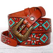 Аксессуары handmade. Livemaster - original item Hand Painted Genuine Leather Belt, Boho Leather Belt. Handmade.