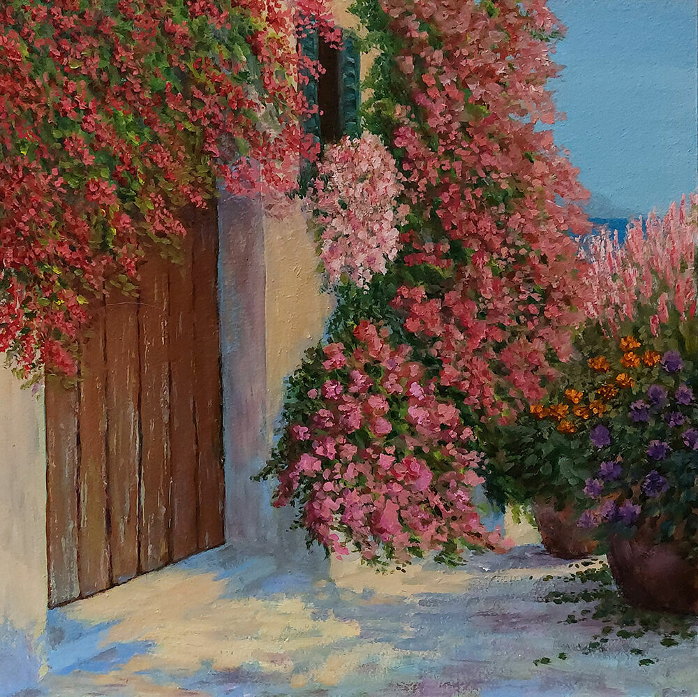Южный пейзаж "Уютный дворик" - картина маслом с цветами, Картины, Сибай,  Фото №1